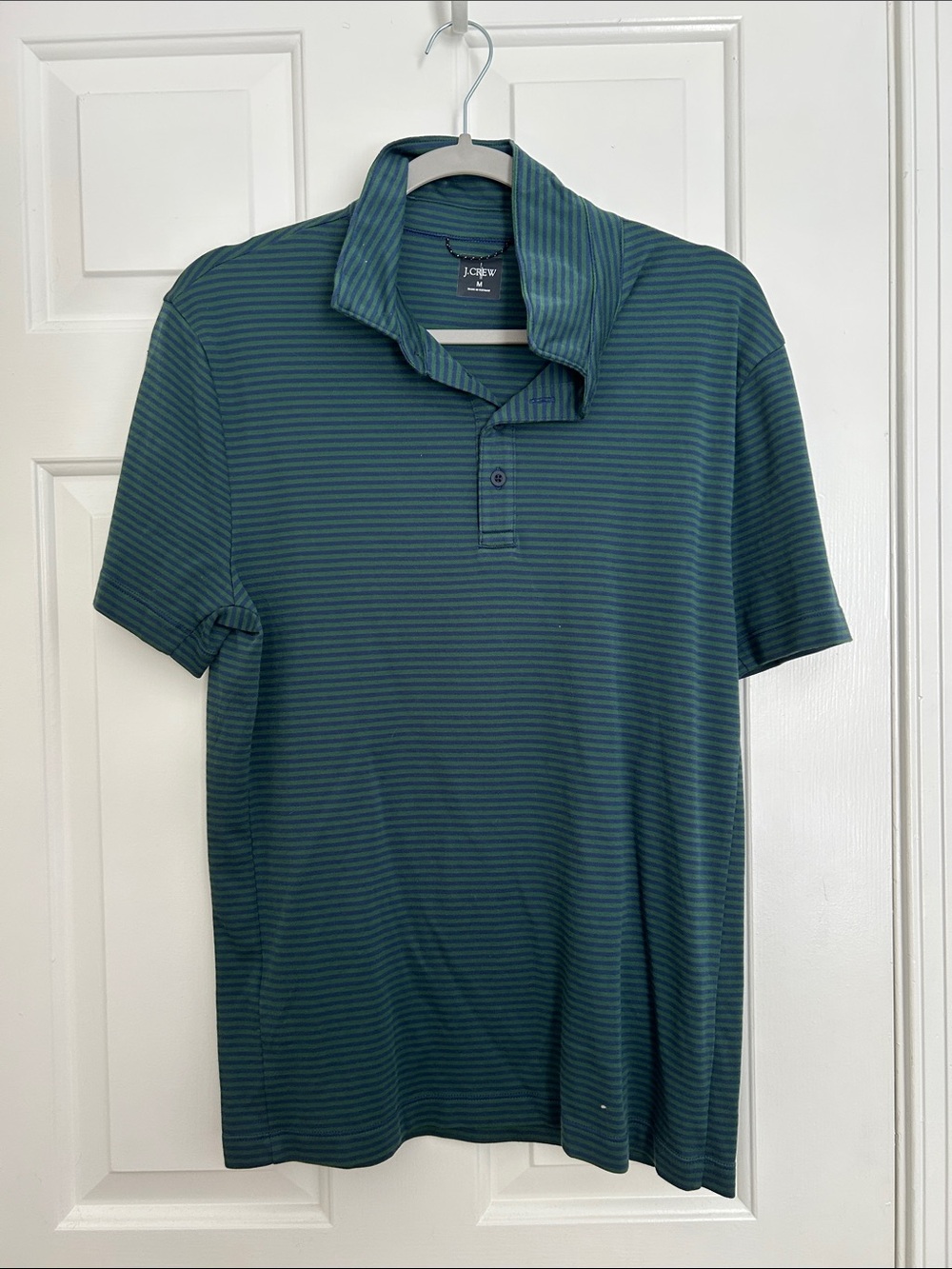 J. Crew Men’s Green and Navy Striped Polo